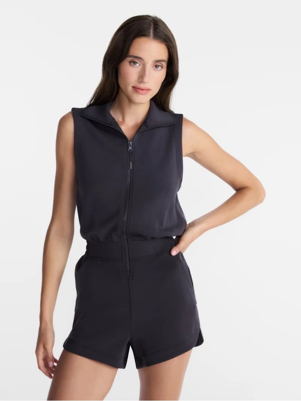 Avia Women's Sleeveless Mock Neck Zip Front Scubaknit Romper NWT